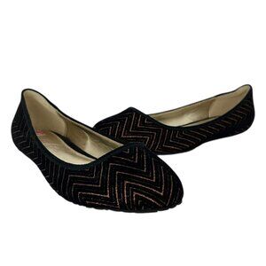 Elaine Turner Velvet Black Copper Slip On Ballet Flats (8.5)